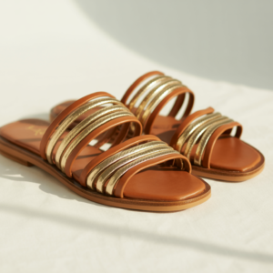 Elegant Strappy Brown Sandals with Gold Accents