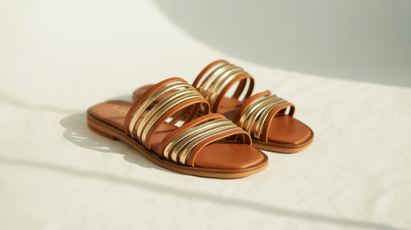 Elegant Strappy Brown Sandals with Gold Accents