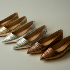 Metallic Pointed Flats in Gold, Silver, and Bronze