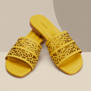 Yellow Floral Cutout Slide Sandals