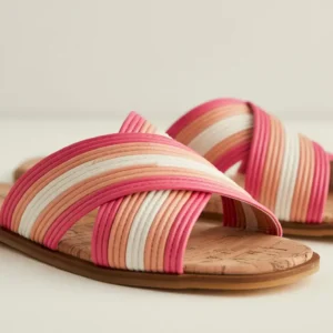 Boho Pink & White Criss-Cross Flat Sandals