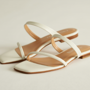 Chic White Two-Strap Minimalist Flat Sandals