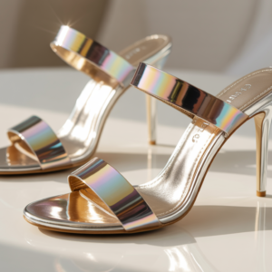 Dazzling Silver Iridescent Stiletto Mules
