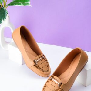 Tan Perforated Loafers with Buckle