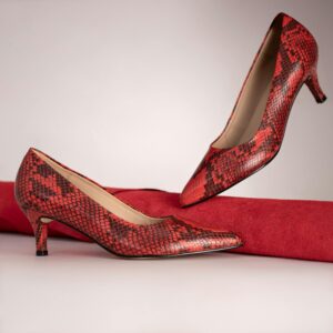 Daring Red Snakeskin Print Kitten Heels