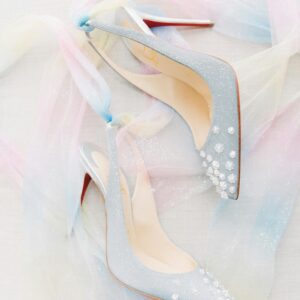 Dazzling Blue Glitter Slingback Heels with Stud Embellishments