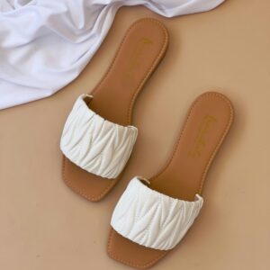 White Quilted Slider Sandals